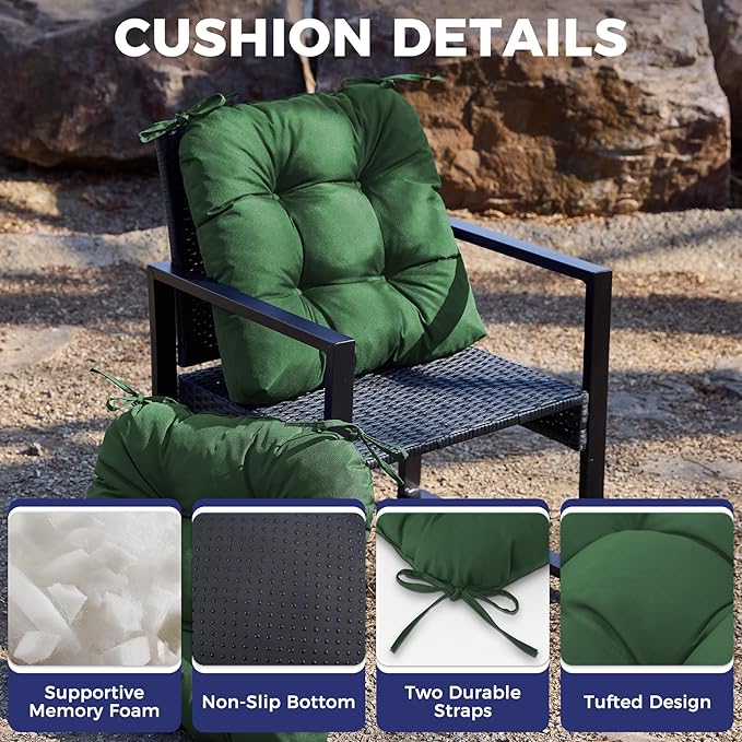 IASEAHK Outdoor Chair Cushions Set of 4, 19" x 19" x 5", Waterproof Outdoor Seat Cushions for Patio Furniture, Fade-Resistant Patio Chair Cushion, Dining Wicker Chair Pads for Porch Garden, Dark Green