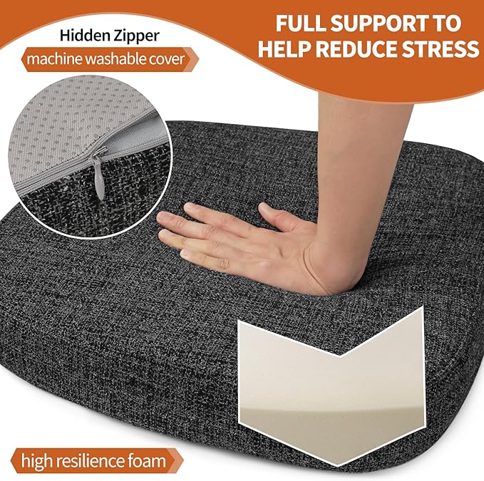 SINOSSO Thickened 2.5" Dining Chair Cushion, Soft Blended High Density Support Foam Kitchen Seat Cushion with Ties, U-Shaped Non-Slip Indoor Chair Pad, 16.5" x 16", 1 PCS, Black-Gray