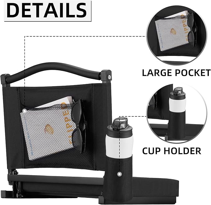 HABUTWAY Stadium Seats with Back Support and Thick Cushion Bleacher Seats with Backs and Cushion Wide, Stadium Chairs Include Shoulder Strap and Pocket, Perfect for Sports Events