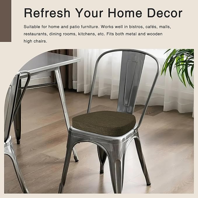 OVOV 14x14 Chair Cushions for Metal Dining Chairs Set of 2 Non Slip Thick Textured Chair Pads for Dining Chairs with Ties and Removable Cover (Khaki)