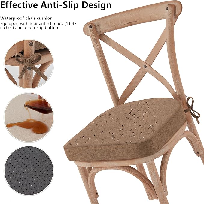 Nordjager Chair Cushions for Dining Chair Seat Set of 4, Memory Foam Chair Pads Help You Relief from Sedentary Discomfort in The Office or Kitchen and Dining Rooms(17" x 16" x 2.5", Brown)