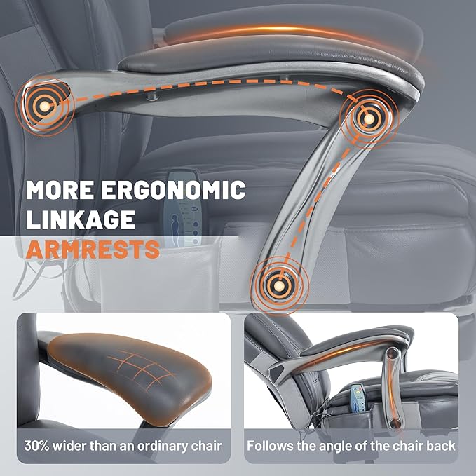Massage Office Chair with Heat & Foot Rest, 6 Points Vibration, Ergonomic Executive Reclining Desk Chair, PU Leather Padded Seat for Home Office Comfort
