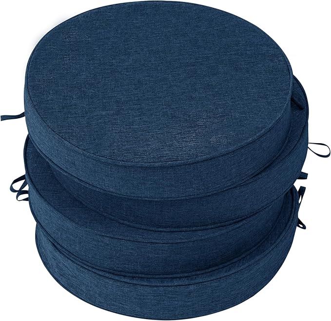 Outdoor Round Chair Cushions 15 Inch, Fade-Resistant & Water-Resistant, Bistro Chair Seat Pads for Porch Garden Balcony Patio Furniture Stools, Non-Slip Bottom, Set of 4, Navy Blue