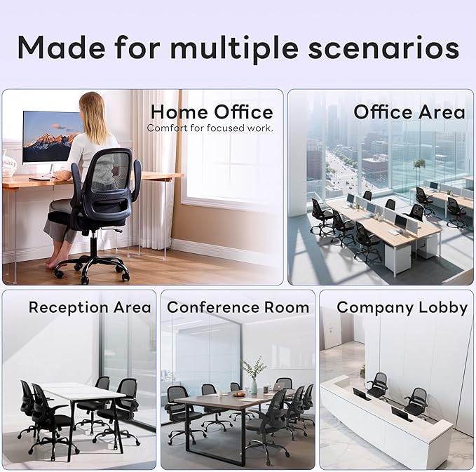 amseatec Office Chair，Ergonomic Mesh Desk Chair,Flip-Up Arms,Adjustable Height,Breathable Mesh Back & Thick Cushion Seat,360°Swivel Rolling Computer Chair,BIFMA Certified,Supports 300 lbs(Blue)