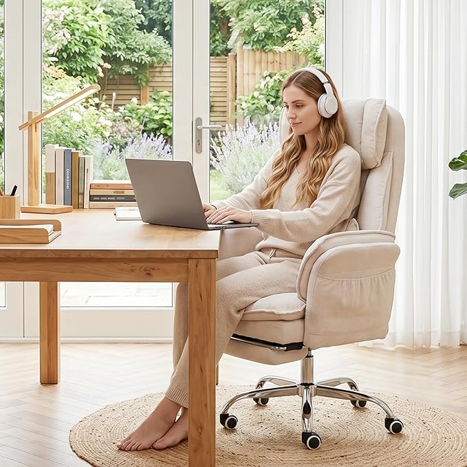 Okeysen Office Chair with Flip Armrests, Big and Tall Office Chair with Foot Rest & Lumbar Pillow, Wide Reclining Desk Chair for Cross Legged Sitting & Pets, Executive Ergonomic Computer Gaming Chair