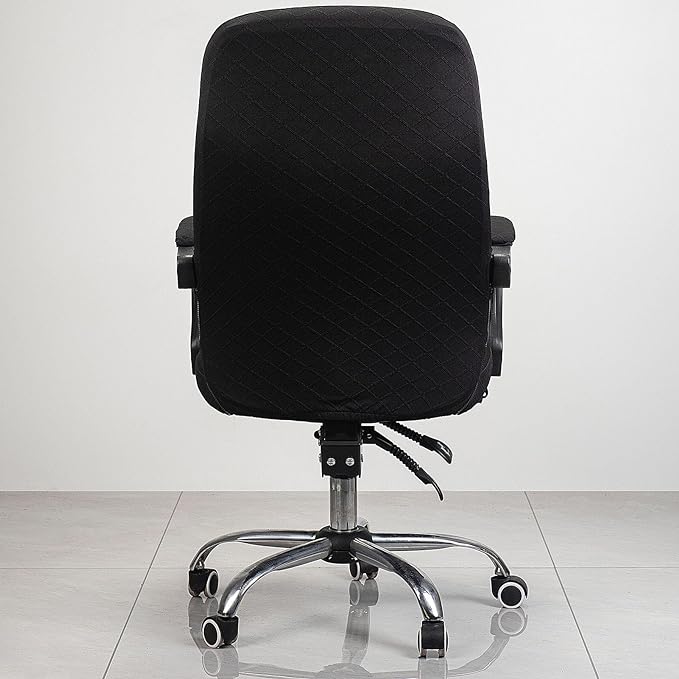 Melaluxe Office Chair Cover with Armrest Covers， Universal Stretch Desk Chair Cover, Computer Chair Slipcovers (Size: L) - Black