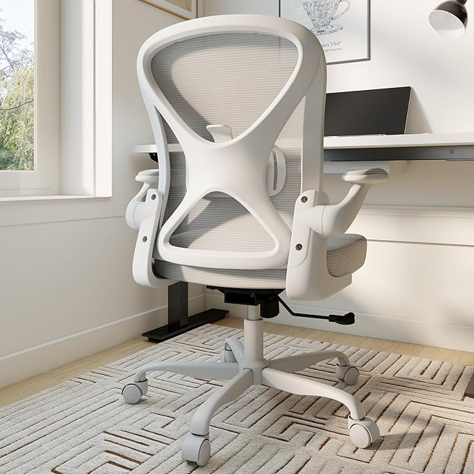Ergonomic Mesh Office Chair, Computer Chair with Flip-Up Armrests, Adjustable Lumbar Support, Height Adjustable, Smooth Casters, and 360° Swivel, Grey