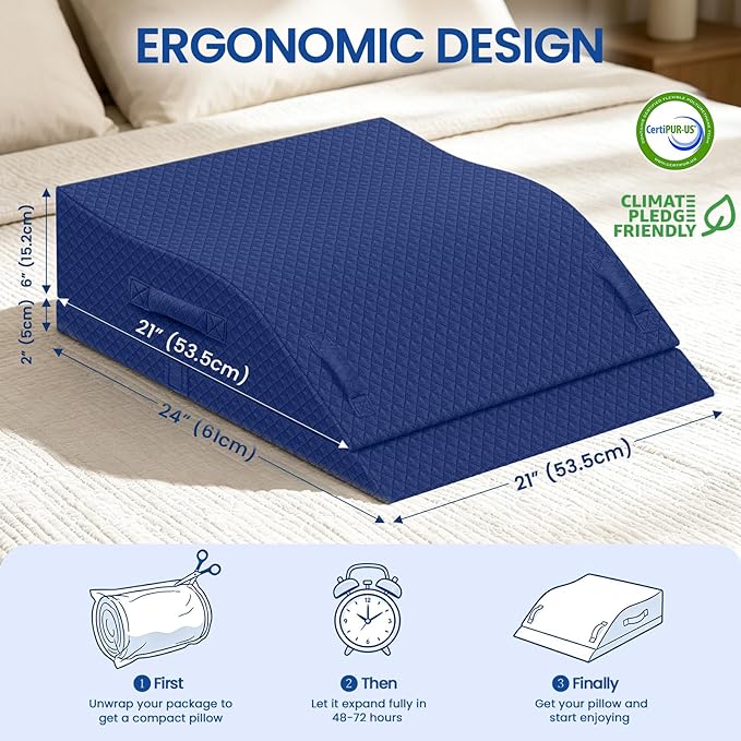Elevation Pillows for Leg After Surgery, Memory Foam Adjustable Wedge Pillow for Injury or Rest, Ankle Pillow for Sleeping Blood Circulation Blue/Double Leg