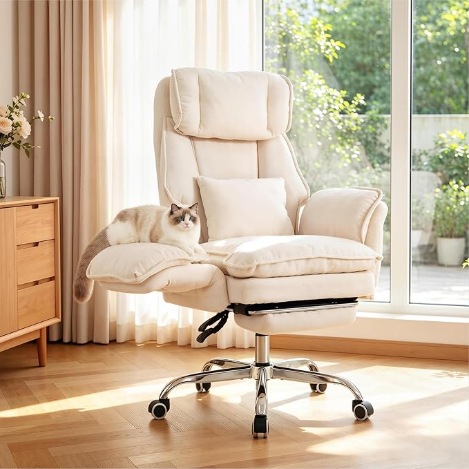 Okeysen Office Chair with Flip Armrests, Big and Tall Office Chair with Foot Rest & Lumbar Pillow, Wide Reclining Desk Chair for Cross Legged Sitting & Pets, Executive Ergonomic Computer Gaming Chair