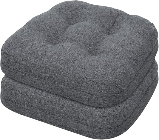 baibu Set of 2 Dining Chair Cushions, Dual-Layer Patent Design Memory Foam Kitchen Chair Cushions, Non-Slip Seat Pads with Ties, 16.5 x 16.5 x 3.5in, 2 Pack, Dark Grey