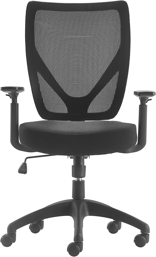 Serta Focus Mesh Office Chair, Ergonomic Mid-Back Computer DeskChair with Lumbar Support, Breathable MeshBack, SertaQuality Foam Cushion, Adjustable Armrests, Swivel Nylon Base, Black