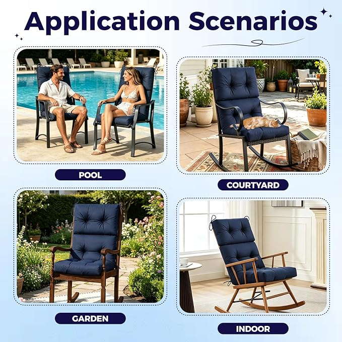 Outdoor Adirondack Chair Cushion, Waterproof All Weather Patio Seat Pad with Secure Ties for Furniture Wicker 45x21 Inch Flower Printed