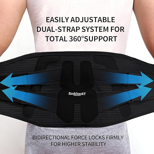 Lower Back Brace for Women Men, Adjustable Lumbar Support with Ergonomic Metal Stays for Work,Lifting,Drive,Fitness, Breathable Fabric Support Belt with 3D Pad, Black,Size L,Waist 38"-45"