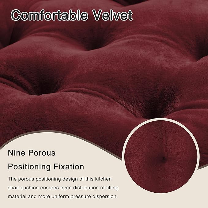 OVOV 6 Pack Chair Cushions for Dining Chairs Soft Seat Cushions for Kitchen Desk Chairs Square Chair Pads with Ties (15.5"x15.5" Burgundy)