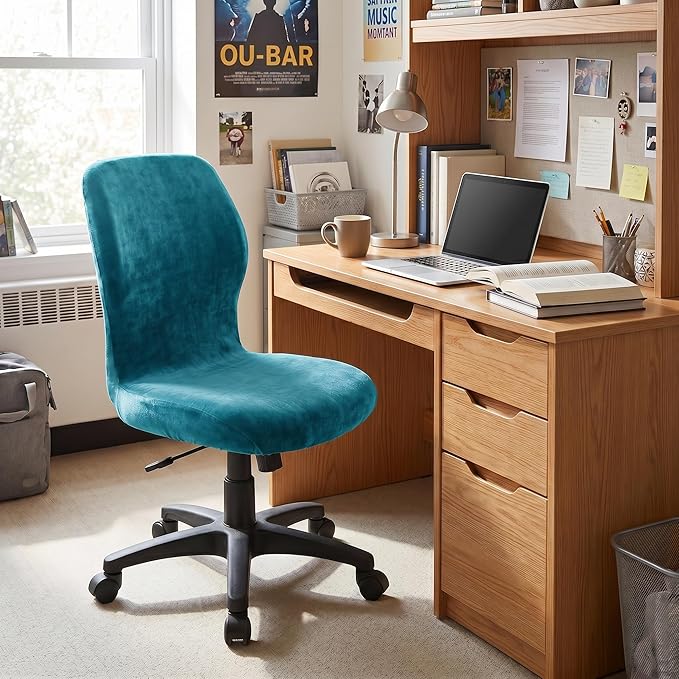 Deisy Dee Velvet Stretch Armless Office Chair Covers - Colorful Stretch Slipcover for Desk Chairs (Turqouise)