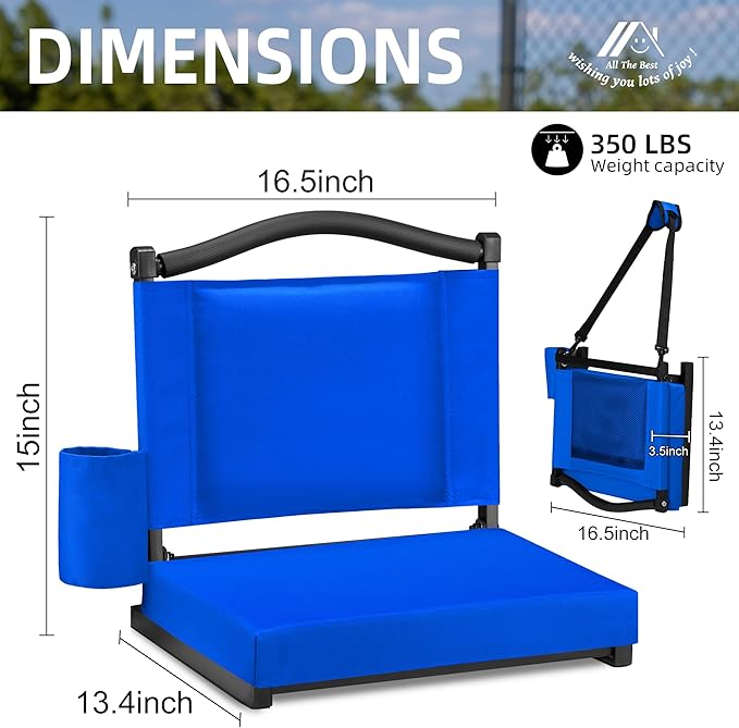HABUTWAY Stadium Seats with Back Support and Thick Cushion Bleacher Seats with Backs and Cushion Wide, Stadium Chairs Include Shoulder Strap and Pocket, Perfect for Sports Events