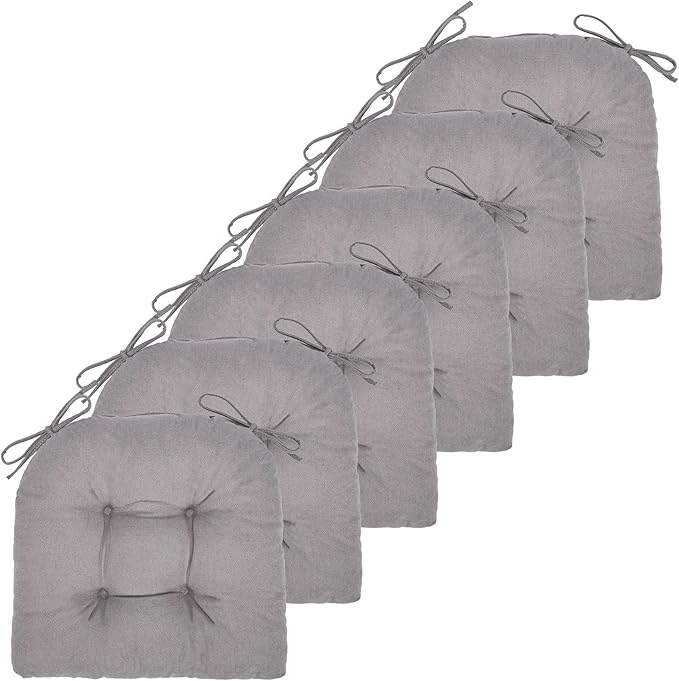 Chair Cushion, Chair Cushions for Dining Chairs, Chair Pads and Mat with Ties for Indoor Kitchen Seat and Desk (Light Grey, 6 Count - 17 x 16 in)