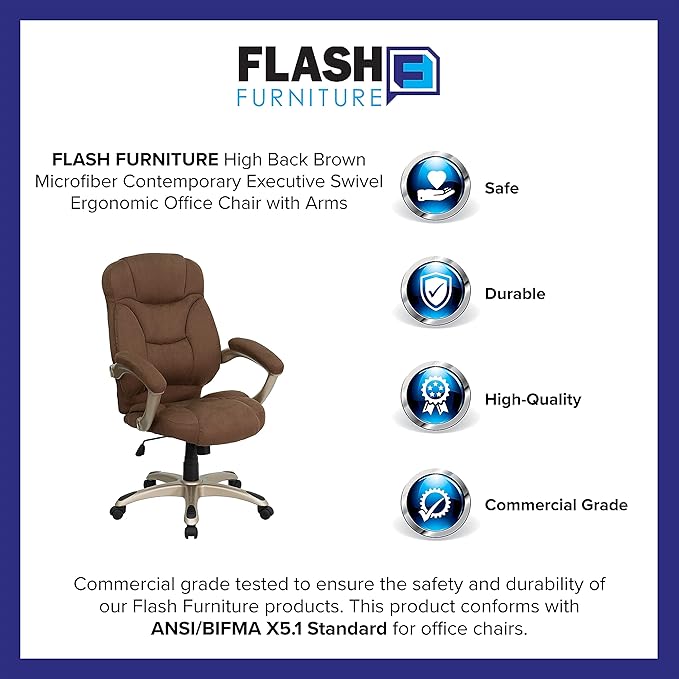 Flash Furniture Jessie High Back Brown Microfiber Contemporary Executive Swivel Ergonomic Office Chair with Arms