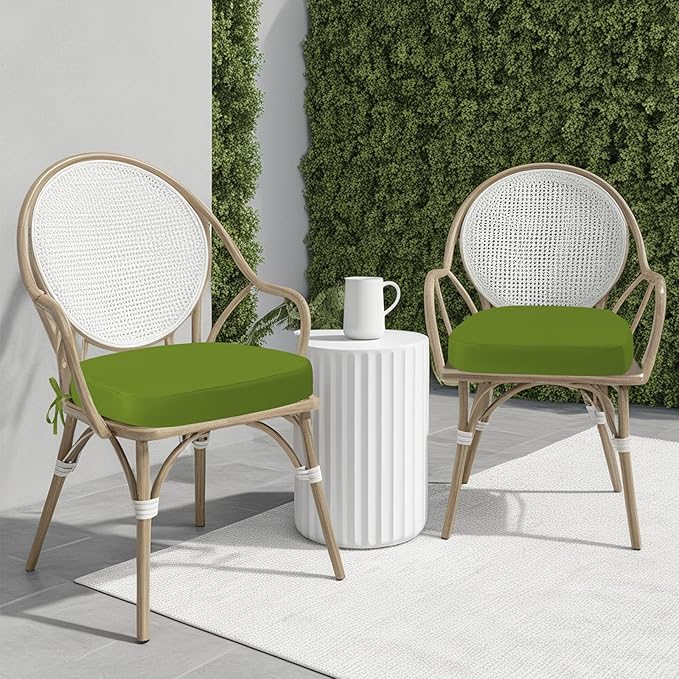 idee-home Outdoor Chair Cushions Set of 2, 19" x 19" Thick D-Shaped Patio Furniture Outdoor Seat Cushions Waterproof with Ties, Dining Pads