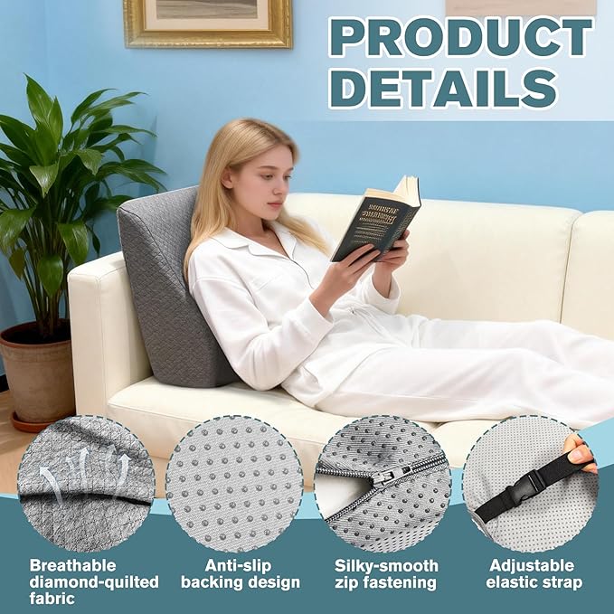 Recliner Lumbar Support Pillow Ergonomic Foam Cushion with Anti-Slip Backing & Adjustable Strap for Chair, Sofa, or Glider(Grey)