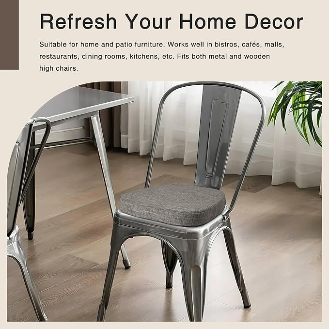 OVOV 14x14 Chair Cushions for Metal Dining Chairs Set of 4 Non Slip Thick Textured Chair Pads for Dining Chairs with Ties and Removable Cover (4, Light Grey)