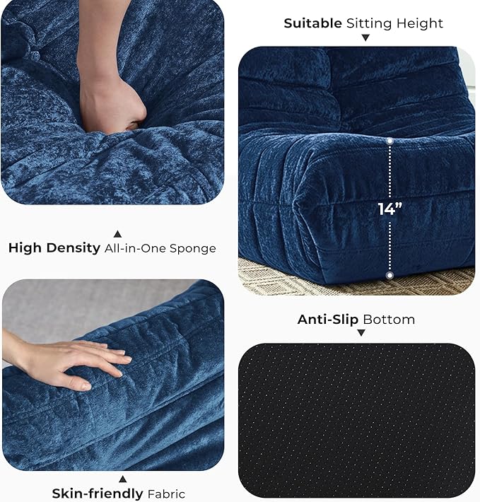 HABUTWAY Bean Bag Chair, Giant Bean Bag Chairs for Adults, 3 Seater Fireside Chair, Lazy Large Floor Bean Bag Sofa for Living Room, Bedroom, Dorm, Office (Navy Blue)