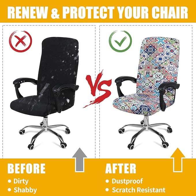 Smiry Stretch Printed Office Computer Chair Covers, Universal Desk Rotating Chair Slipcovers Removable Washable, Soft Fit Anti-Dust Spandex Protector Cover with Zipper, Colorful
