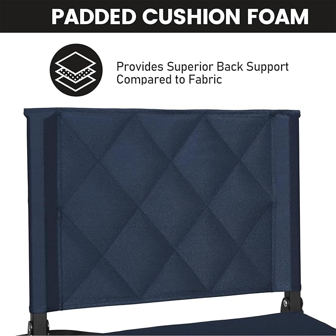 Sheenive Stadium Seats for Bleachers with Back Support, Bleacher Seats with Backs and Cushion Wide, Padded Portable Folding Comfort Stadium Chair with Shoulder Strap, Navy Blue 2 Pack