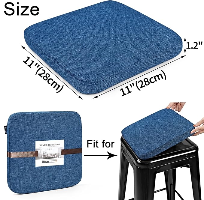 BUYUE Friendly Woven Fabric Magnetic Bar Stool Cushion 1 Piece, Enhanced Anti-Slip Breathable Small Chair Seat Pad for Café Bistro Stackable Metal Stool (Square, Dark Blue, 1)