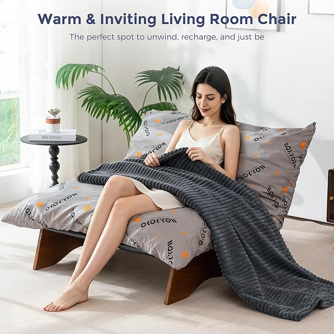 MAXYOYO Adjustable Living Room Chair, Convertible Bean Bag Chair & Recliner with Frame, Removable Cushion Floor Sofa Corded Fabric, Soft Upholstered Lounge for Bedroom, Dorm, Grey