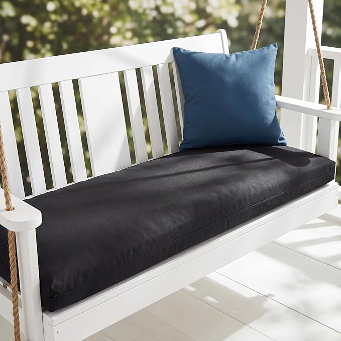 baibu 48Inch Outdoor Bench Cushion Waterproof, Bench Cushions for Outdoor Furniture, Dual-Layer Memory Foam atio Furniture Cushions, Porch Swing Seat Pad with Washable Cover & Ties, 48x16x3.5, Black