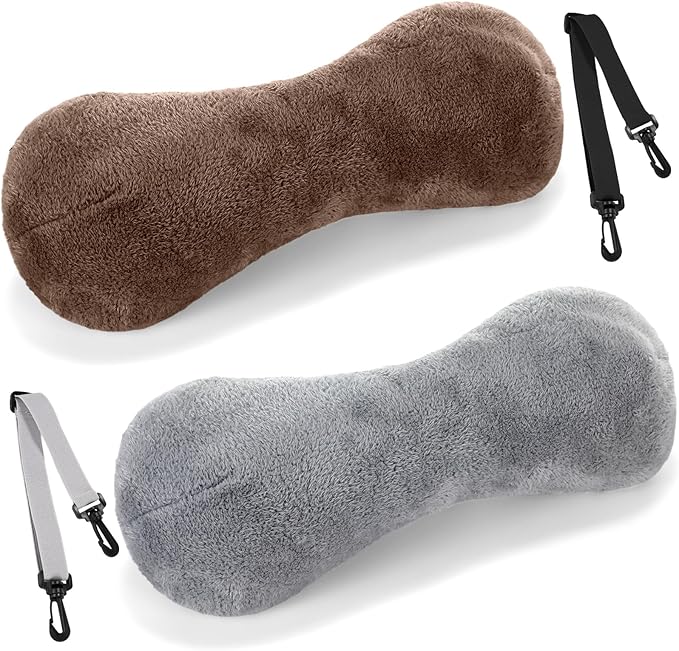 Colingmill 2 Pcs Neck Pillow for Recliner Headrest Pillow Bone Shaped Chair Plush with Adjustable Strap Neck Support and Pain Relief Curve Head Cushion for Car Travel Airplane (Grey and Brown)
