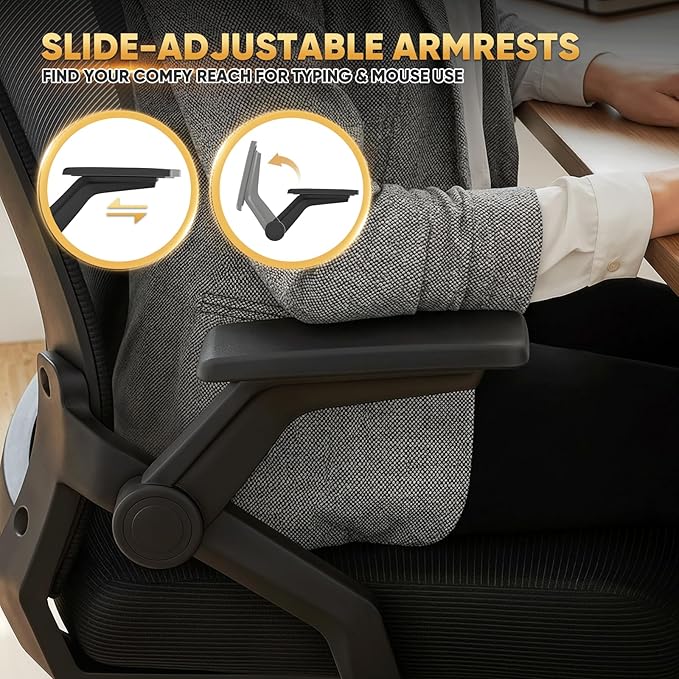 Magshion Ergonomic Office Chair with Flip-up Armrests & 3D Headrest, Swivel Mesh Desk Chair Executive Computer Chair for Home Office Study, 260 LBS Capacity, Black