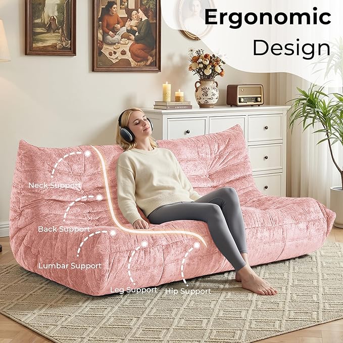 HABUTWAY Bean Bag Chair, Giant Bean Bag Chairs for Adults, 3 Seater Fireside Chair, Lazy Large Floor Bean Bag Sofa for Living Room, Bedroom, Dorm, Office (Pink)