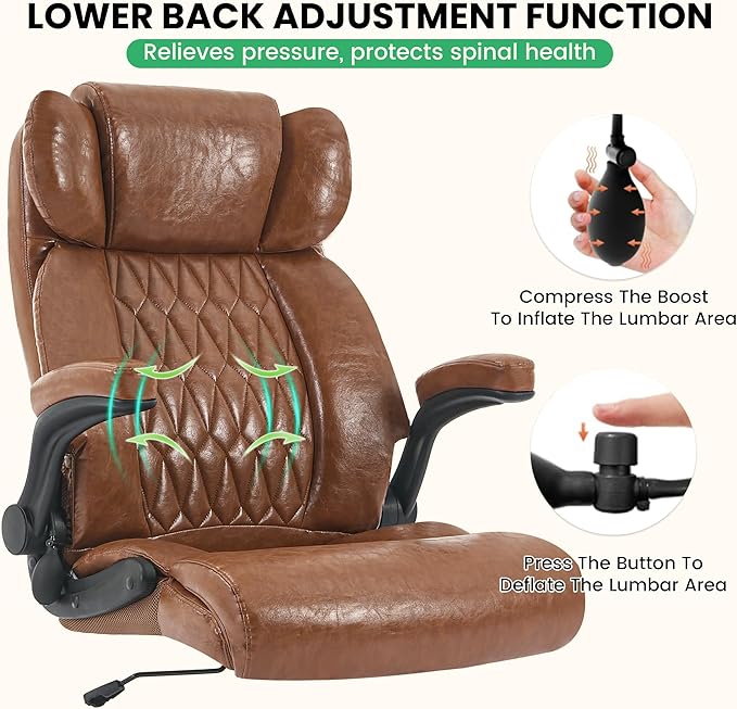 500lbs Big and Tall Office Chair Adjustable Lumbar Support for Back Pain, Extra Wide Seat Executive Office Chair Thick Armrest Pad, Heavy Duty Base&Upgraded Wheels, Ergonomic Comfy Computer Desk Chair