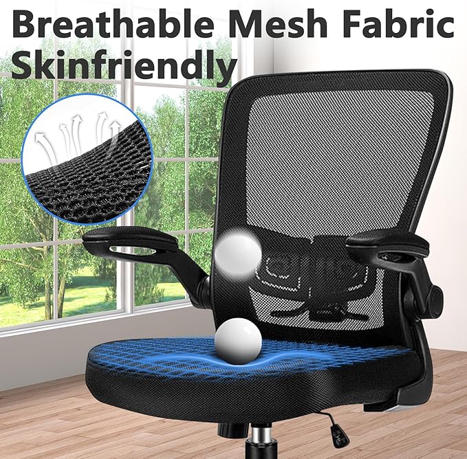 KLASIKA Desk Chairs with Wheels, Ergonomic Mesh Office Chair Adjustable Height and Swivel Lumbar Support Home Office Chair with Flip Up Armrests, Set of 2