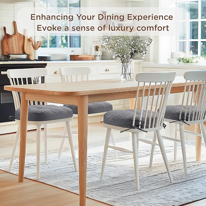 Codi Dining Chair Cushions 2 Pack, Thick Chairs Pads for Indoor Kitchen Room - Washable, Non-Slip Memory Foam Seat Cushion with Ties, 16.5"x16.5"x 3.5", Set of 2, Grey New
