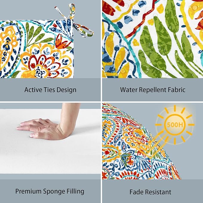 LVTXIII Outdoor Chair Cushions, Fade-Resistant Patio Furniture Cushions Outdoor Chair Pads with Ties for Dining Chairs and Garden Furniture Use, 22"x22"x3" Pack of 2, Paisley Multi