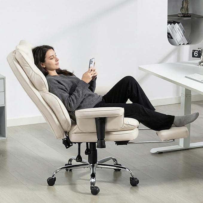 Big and Tall Massage Office Chair with Heat, Extra Wide Double-Layer Pocket Spring Cushion, High Back Reclining Gaming Chair with Adjustable Armrests & Footrest, Heavy Duty Ergonomic Chair, White