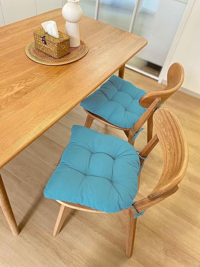 Chair Cushion, Chair Cushions for Dining Chairs, Chair Pads and Mat with Ties for Indoor Kitchen Seat and Desk (Teal, 6 Count - 17 x 16 in)
