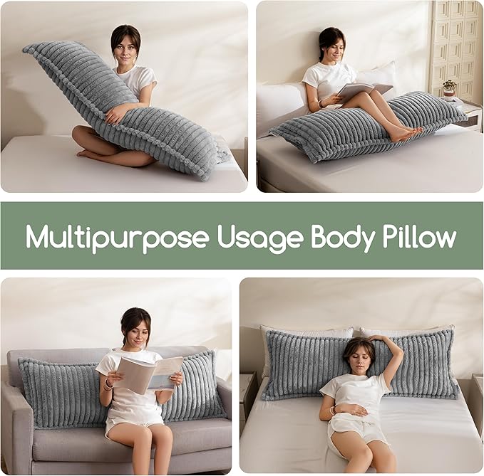 HIGOGOGO Memory Foam Body Pillow, Thickened Large Long Bed Pillow for Adults, Full Body Pillow with Removable Pillow Cover(20x54 Inch),Grey