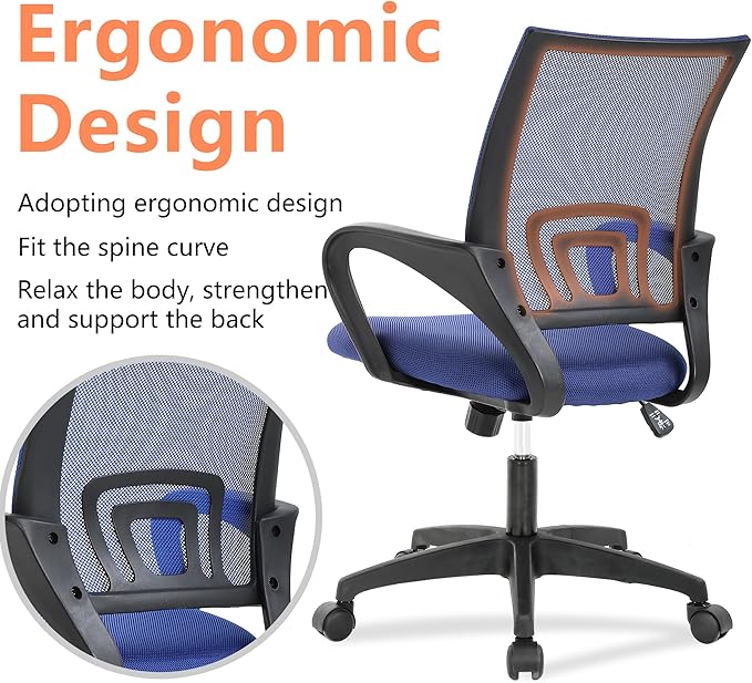 PayLessHere Home Office Chair - Adjustable Ergonomic Chair with Lumbar Support, Armrest, High Density Mesh, 360 Degree Swivel (Pack of 2, Blue)