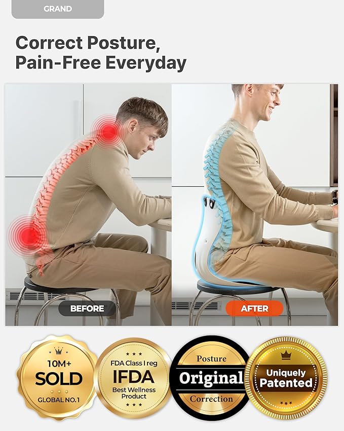 Curble GRAND(Extra Wide & Sturdy) – Ergonomic Chair Back Support, Lumbar Support for Good Posture Correction and Back Pain Relief, Perfect for Office Chair, Floor Seat, Work from Home, Patented(Black)