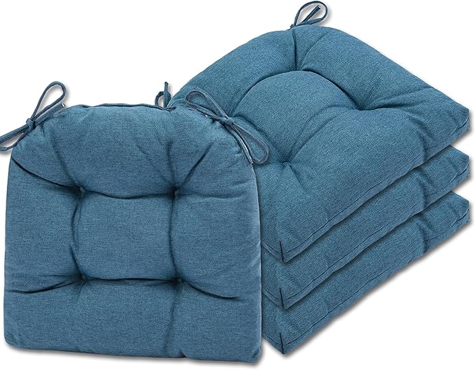 SQUARE MOON Chair Cushions for Dining Chairs, 3 Inch Thick Comfortable Kitchen Chair Pads, Dining Room Seat Cushions with Ties, Machine Washable, 17" x 16" x 3", 4/Pack, Blue