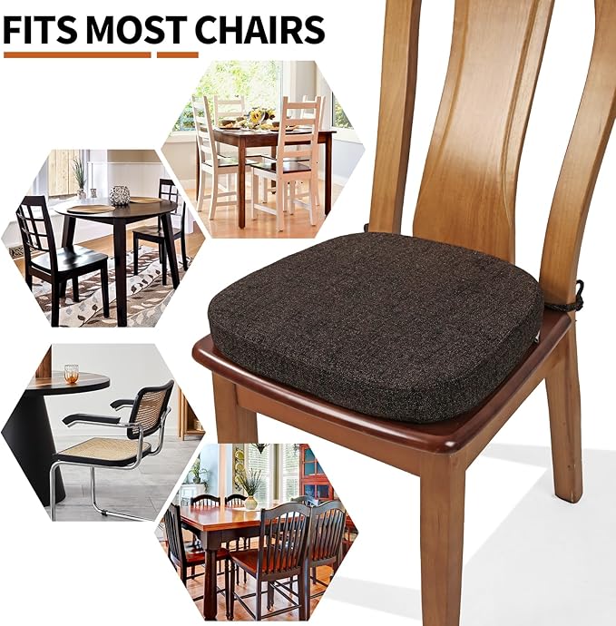 SINOSSO Thickened 2.5" Dining Chair Cushion, Soft Blended High Density Support Foam Kitchen Seat Cushion with Ties, U-Shaped Non-Slip Indoor Chair Pad, 16.5" x 16", 1 PCS, Dark Brown
