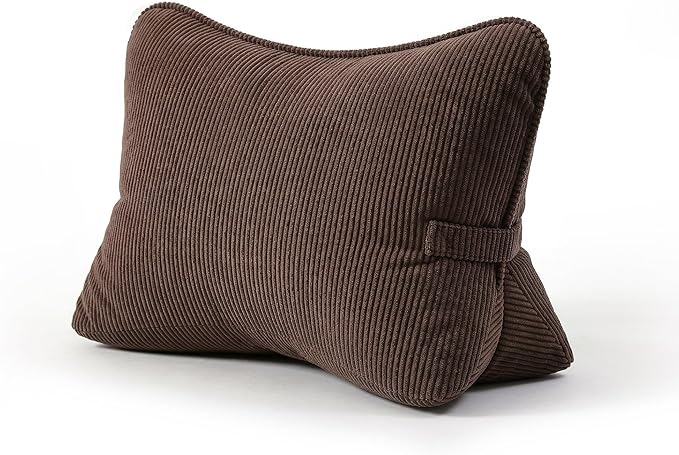 Pat. Pend. Corduroy Lumbar Back Support Pillow for Recliner, Relaxing and Sitting, Triangle Cushion for Sofa or Bed Sitting, Backrest Support Pillow with Removable Washable Cover, Chocolate