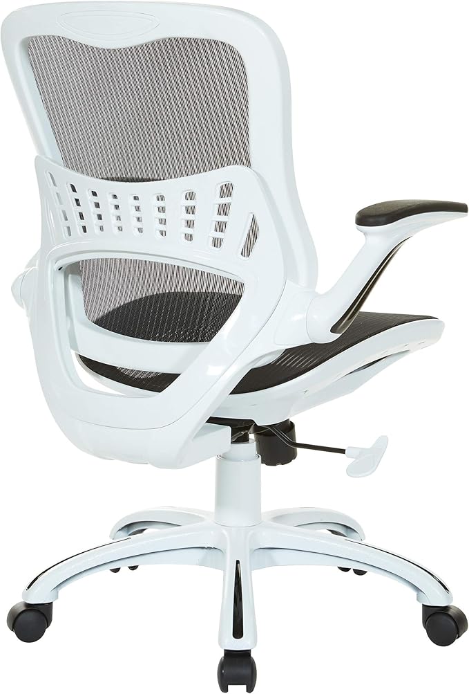 OSP Home Furnishings Riley Ventilated Manager's Office Desk Chair with Breathable Mesh Seat and Back, White Base with Black