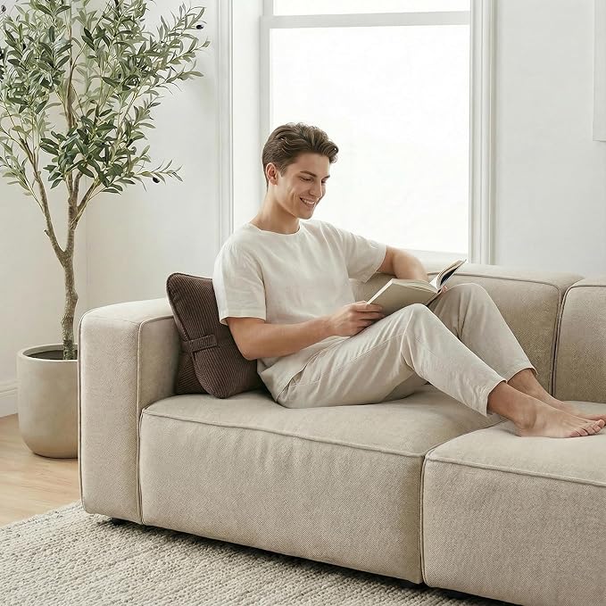 Pat. Pend. Corduroy Lumbar Back Support Pillow for Recliner, Relaxing and Sitting, Triangle Cushion for Sofa or Bed Sitting, Backrest Support Pillow with Removable Washable Cover, Chocolate
