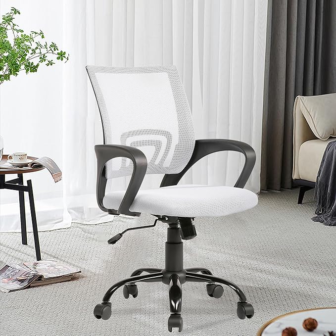 PayLessHere Office Computer Chair Ergonomic Cheap Desk Chair Adjustable Comfortable Mid Back Task Rolling Swivel with Lumbar Support for Home Office (Pack of 1, White)