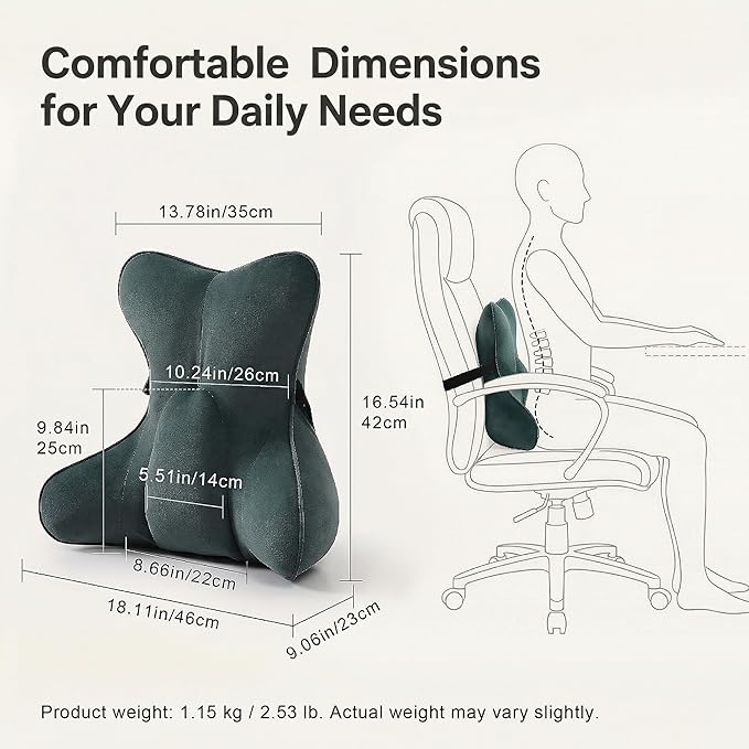 Lumbar Support Pillow for Car Seat and Office Chair, Back Support Cushion for Driving, Lumbar Pillow for Sitting, Ergonomic Back Cushion for Lower Back Support, Charcoal Gray
